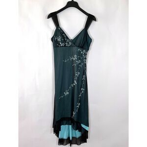 Vintage Trixxi Dress Size Large 90s Y2K Babydoll Goth Fairy Beaded Asymetrical